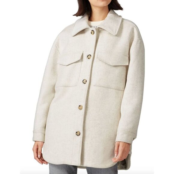 Line and Dot Drew Jacket Wool Oversized Shacket in Cream Gray Size Large - Picture 1 of 10